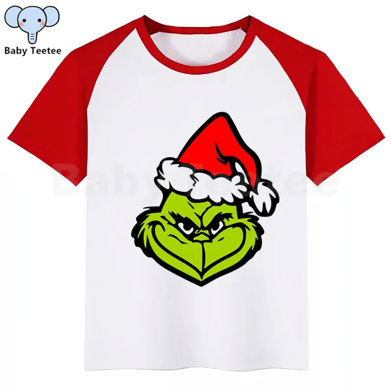 RedH Grinch/Детская футболка с принтом забавная мультипликационная кавай-девочка, Топ Harajuku, белая футболка с круглым вырезом и короткими рукавами для мальчиков Новинка - Цвет: RedH