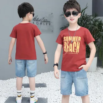 

Children wear 2020 Summer Toddler Clothes coat Fashion Letter Print T-shirt Top + Jeans Sportswear Set 4-11 Quality boy costumes