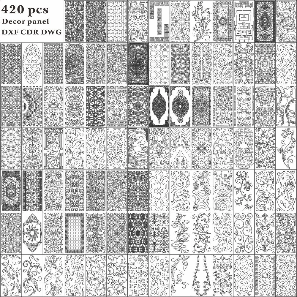 420 шт. декоративная панель для дизайна AutaCAD 2D векторный рисунок Dxf/Dwg файл CNC