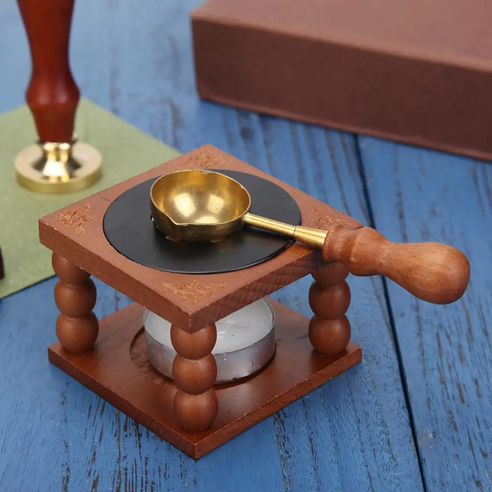 Sealing Wax Furnace Retro Stove Pot Wood Handle Sealing Wax Spoon for Decorative Stamp Craft Gift,sealing wax beans