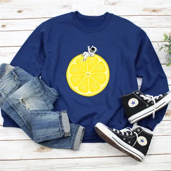 

Autumn Lemon Astronaut Print Women Hoodie Long Sleeve Pullover Pink Sweatshirt O-NECK Women Clothes Harajuku Hoodies Casual Tops