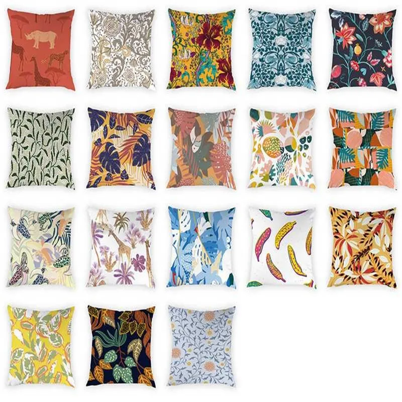 

Cartoon Plant Pattern Printing Pillow Cover Decorative Rhino Leopard Pattern Peach Skin Throw Pillow Case Cushion Cover 45x45cm
