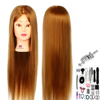 

Hair Braiding Dummy Heads With Human Hair Head Hair 26'' Hairdressing Dummy Dol Training Head Tool Set Mannequin Head + Clamp
