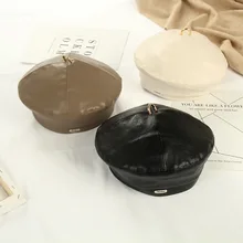 Осенний и зимний берет женский сплошной цвет лакированная кожа pu кожа тыква шляпа ретро Корейская версия чистая красная с th