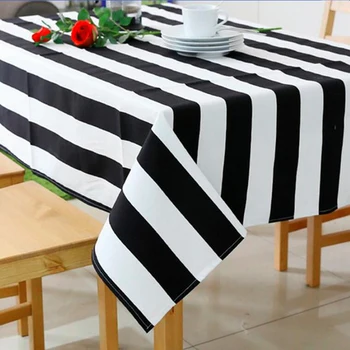

Cheap Price Black And White Striped Table Cloth Canvas Tablecloth For Dining Room