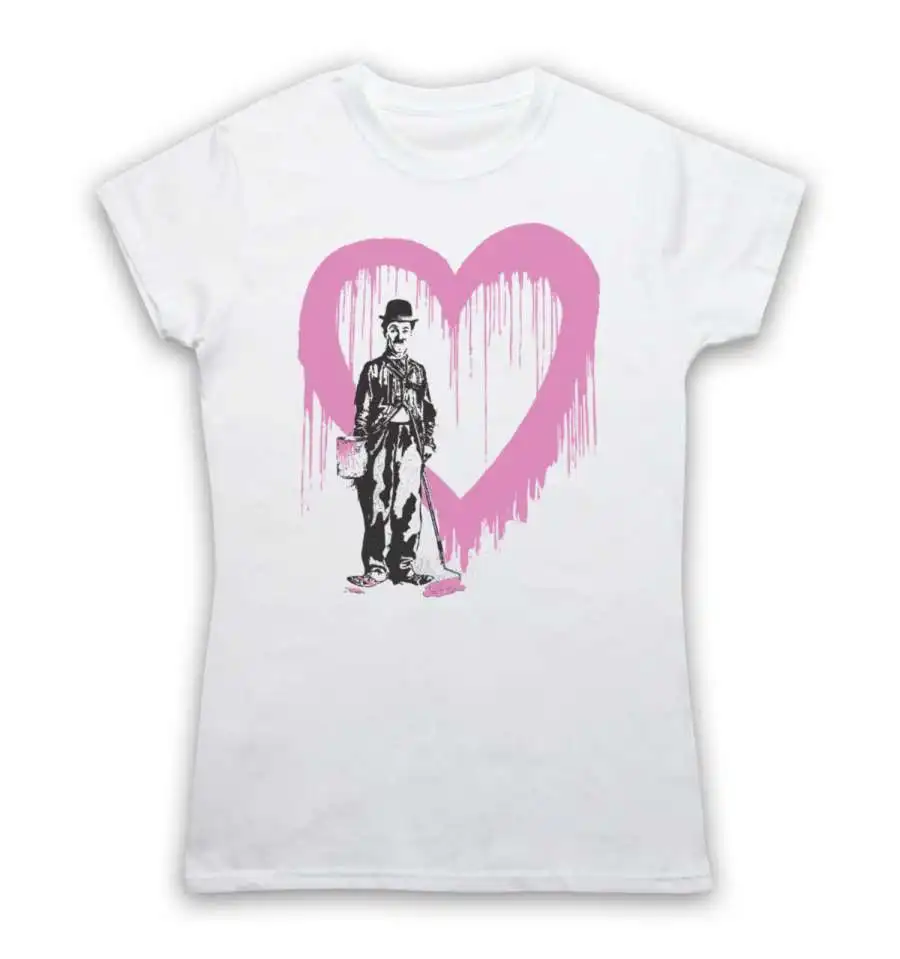MR BRAINWASH футболка CHARLIE CHAPLIN LOVE HEART граффити уличное искусство женская футболка - Цвет: Белый