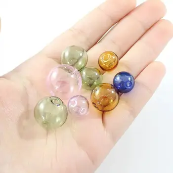 

100pcs 10mm Mini color double hole glass round ball orb globe beads hollow glass bottle vial jewelry making accessories findings