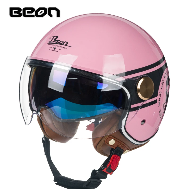 

Beon Pink Lady Winter Women Unisex Vintage Helmet Motorcycle Open Face Retro Classic Chopper Cruiser Pilot helmets Capacete