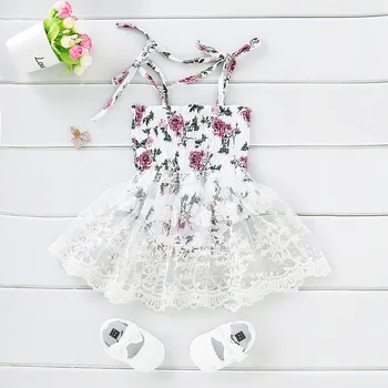 

0-2 Years Baby Girls Summer Clothes Flower Lace Romper Dress Princess Girl Tutu Romper Dress Newborn Baby Girls Flower Bodysuit
