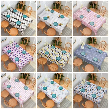

Geometric Printed PVC Table Cloth Waterproof Oil-proof Table Cover Restaurant Coffee Table Mat For Kitchen Dining Room