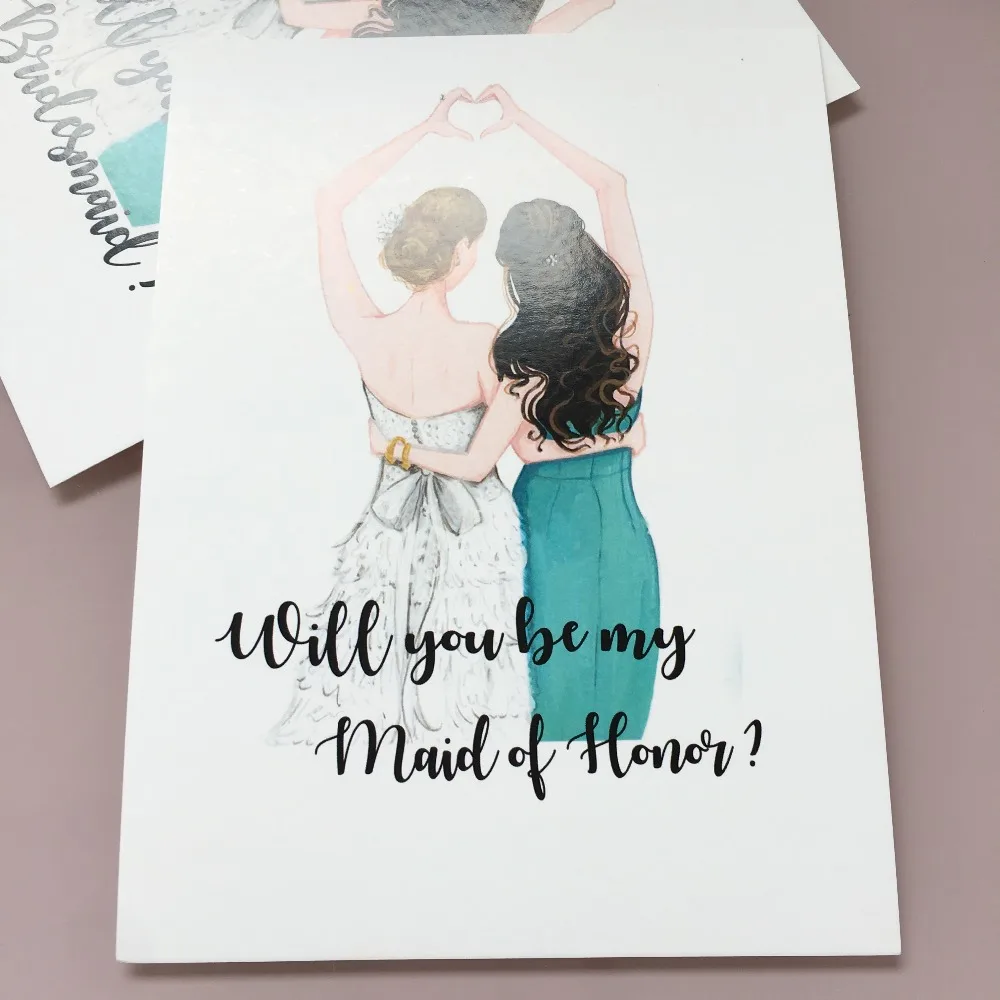  free shipping 5pcs lot custom any text language wedding party invitations Maid of honor bridesmaid  - 4000058729404