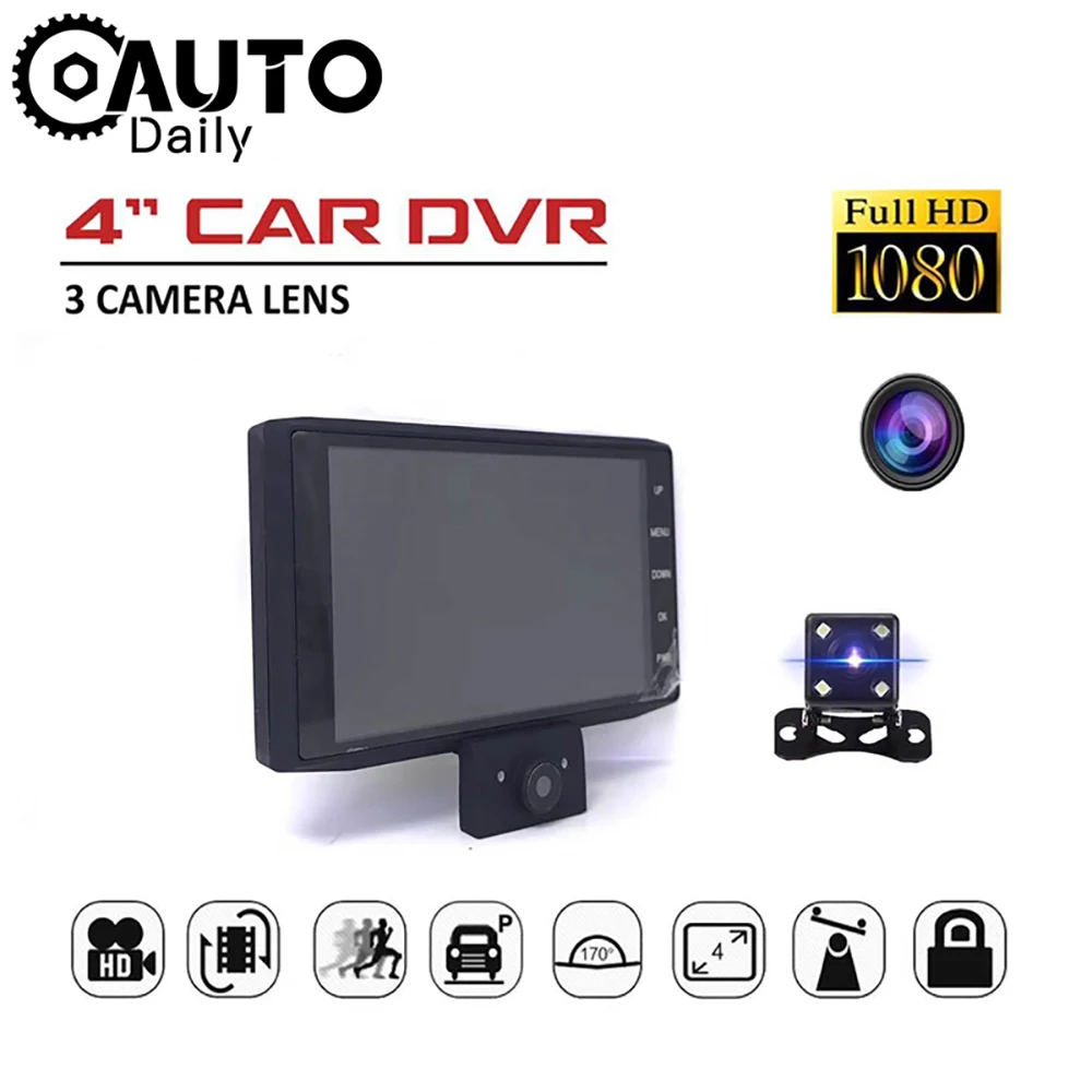 Автомобильный видеорегистратор 4 0 Full HD 1080P 3 камеры заднего вида DashCam