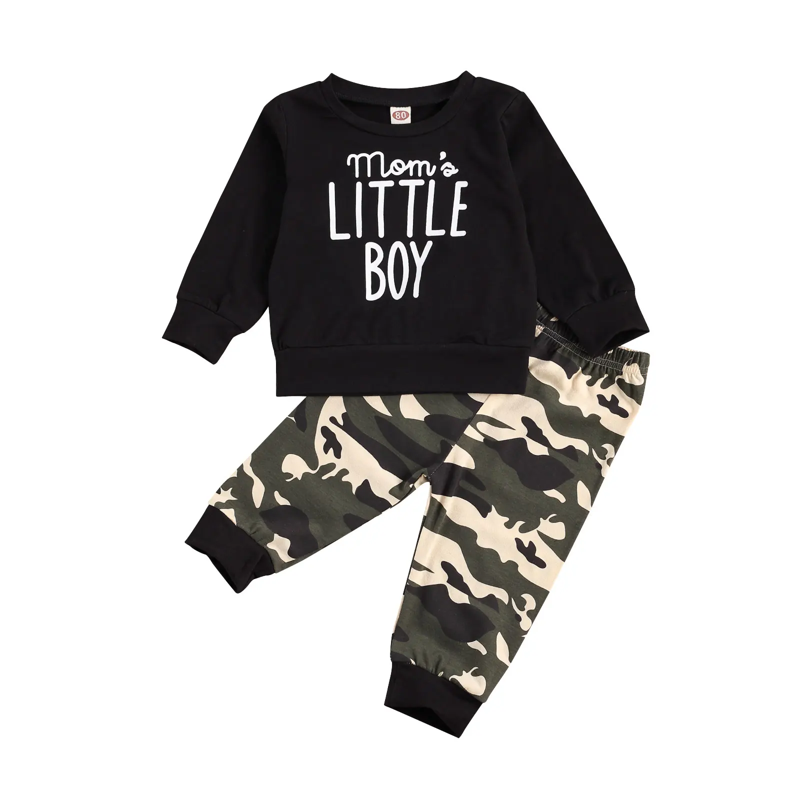 

0-3Y Kids Baby Boy Clothing Letter Print Long Sleeve Sweatshirt Top+Camouflage Harem Pants Autumn Outfits Set 2pcs