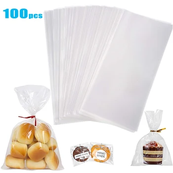 

100pcs/pack Transparent Cellophane Bag Opp Plastic Bags for Candy Lollipop Cookie Packaging Wedding Party Gift Bag