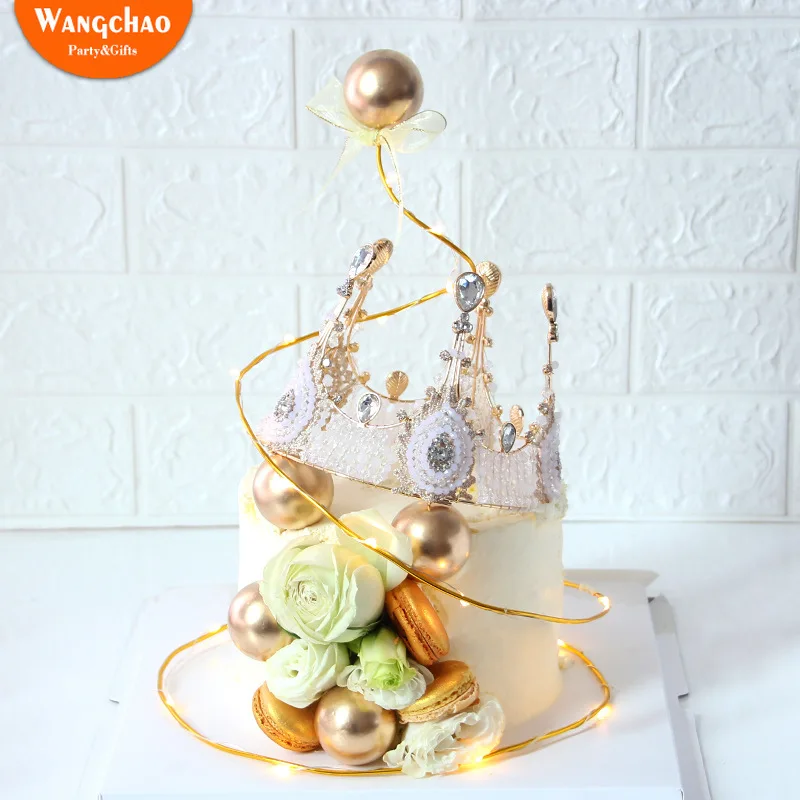 

Gold Silver Balls Cake Topper Happy Birthday Cake Decoration Romantic Marriage Wedding Cake Topper Sweet Party Supplies