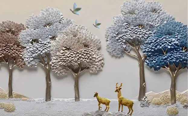 Beibehang пользовательские 3D настенной бумаги тиснением Фортуна дерево Лось фон украшения стены живопись фото обои для стен 3 d - Цвет: 16400761