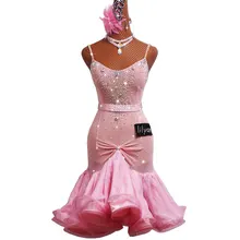 Конкурс латиноамериканских танцев платье для выступлений взрослых женщин светло-розовый детский рыбий хвост юбка# LD0072