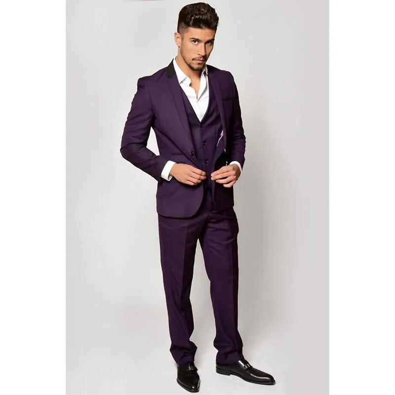 

Latest Coat Pant Designs Purple Men Suit Formal Slim Fit Tuxedo Prom 3 Piece Simple Marriage Groom Style Blazer Jacket suits