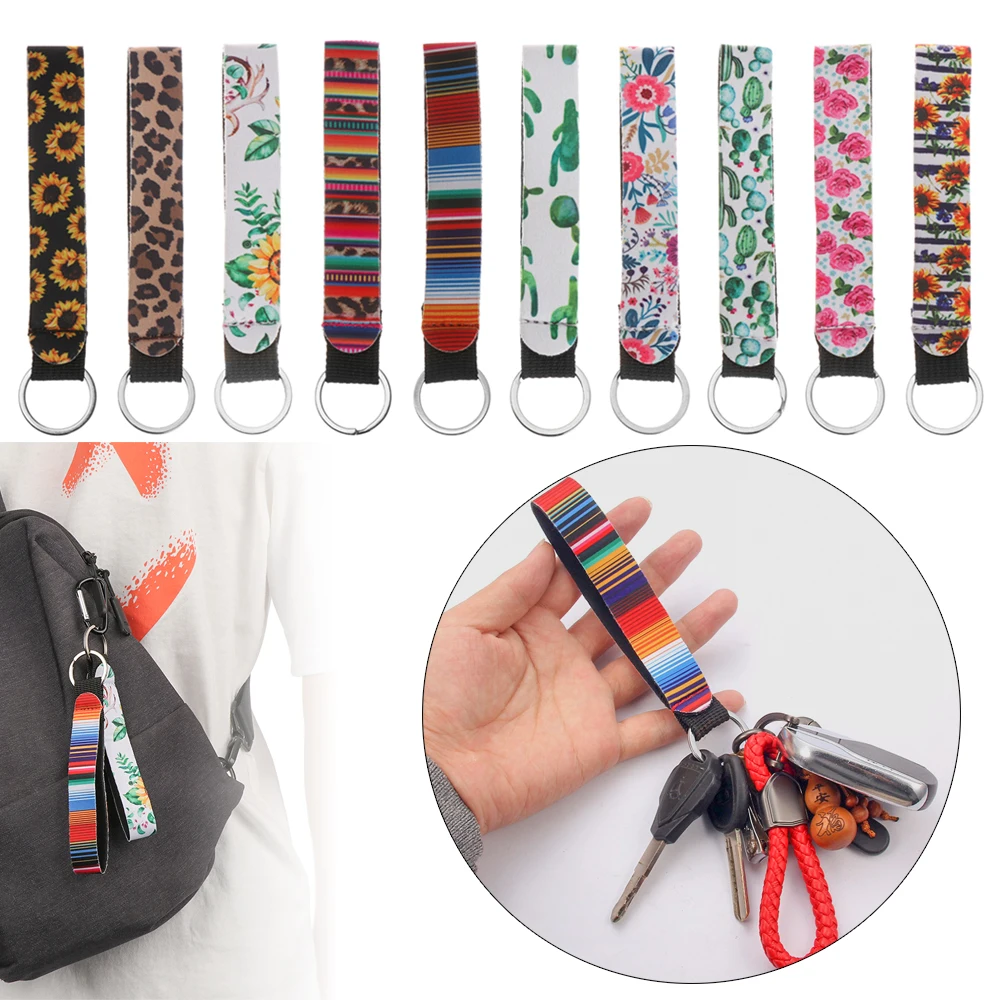 Trendy Sunflower Leopard Printed Keychain Wristlet For Key Chain Lanyard Long Hanging Strap Holder Rings Charms Pendant | Украшения и