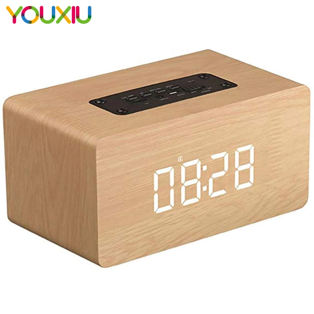 

Bluetooth Speaker Digital Alarm Clock Wooden V4.2 Portable Wireless 10W Dual Driver Speakers LED TF-Card AUX FM Radio for iPhone