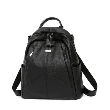 

Black PU Leather Backpack Vintage Mini Backpack Two Zipper Women Backpack Good Quality High Capacity Travel Bag