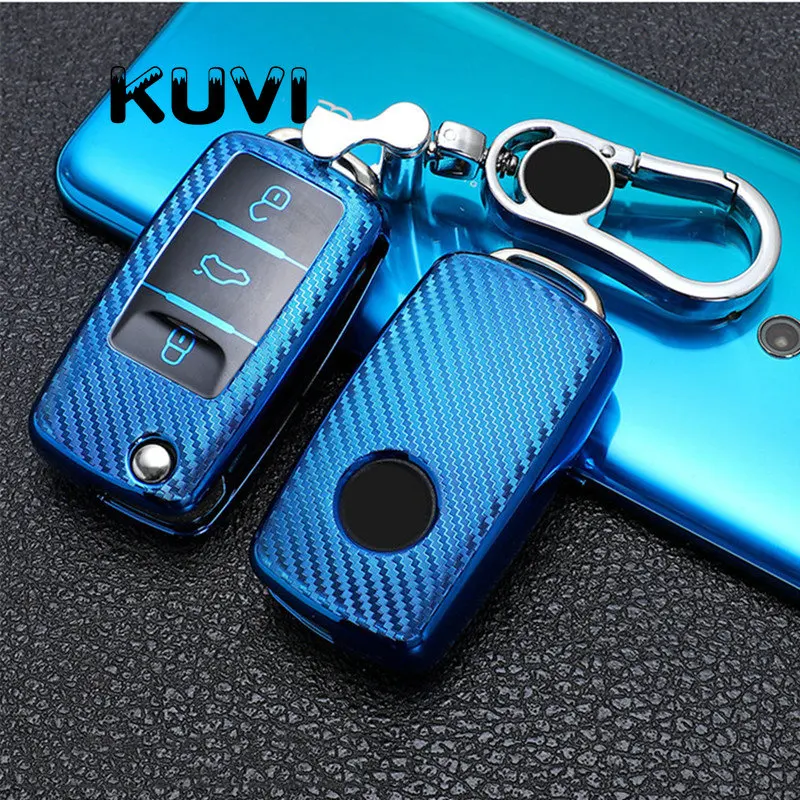 Tpu Carbon Filber Car Key Case Cover For VW Volkswagen Polo Tiguan Passat B5 B6 B7 Golf 4 5 6 MK6 Jetta Lavida For Skoda Octavia