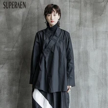 SuperAen, осенние новые женские рубашки, сплошной цвет, хлопок, женские блузки и топы, китайский стиль, с длинным рукавом, женская одежда