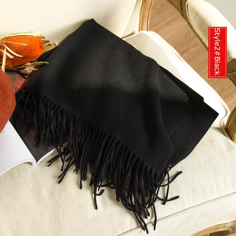 Style2 Black Высокое качество кашемировые шарфы женские новые зимние плотные теплые мягкие пашмины Шали Обертывания Твердые женские шерстяные длинные шарфы с кисточками - Цвет: Style2 Black