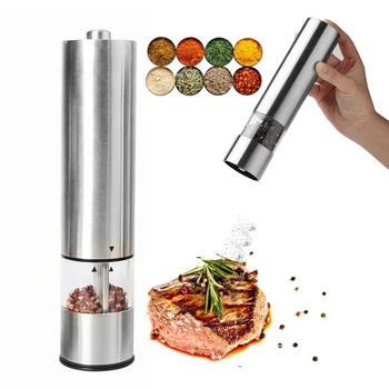 

High Grade Stainless Steel Pepper Mill Electric Pepper Grinder Adjustable Thickness Automatic One-handed Operation Kitchenware