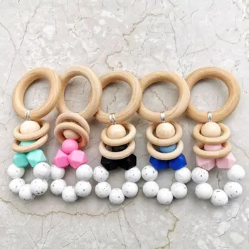 

Newborn Teether Baby Molars Toy Food Grade Silicone Wood Rattle Teeth Gel Soft Comfort Appease Infant Products