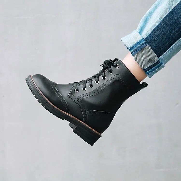 

Big Size 9 10 11 12 boots women shoes ankle boots for women ladies boots shoes woman winterSolid color round head with front tie