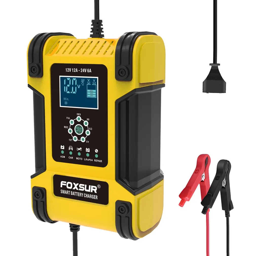 Зарядное устройство для аккумуляторов 12 В с ЖК-дисплеем и функцией быстрой