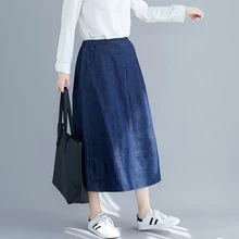 [EWQ] весна осень эластичные Лоскутные карманы Твердые джинсовые толстые винтажные свободные большие юбки для женщин AK30001