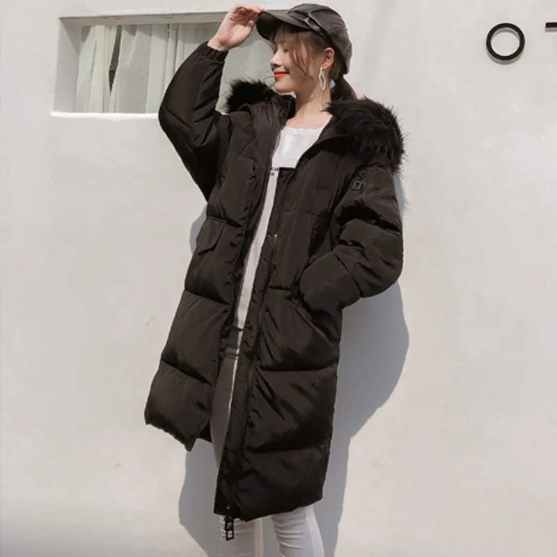 

2019 Winter down Cotton Coat Mid-length Korean-style New Style Students down Coat Thick Warm Hooded Coat Women's