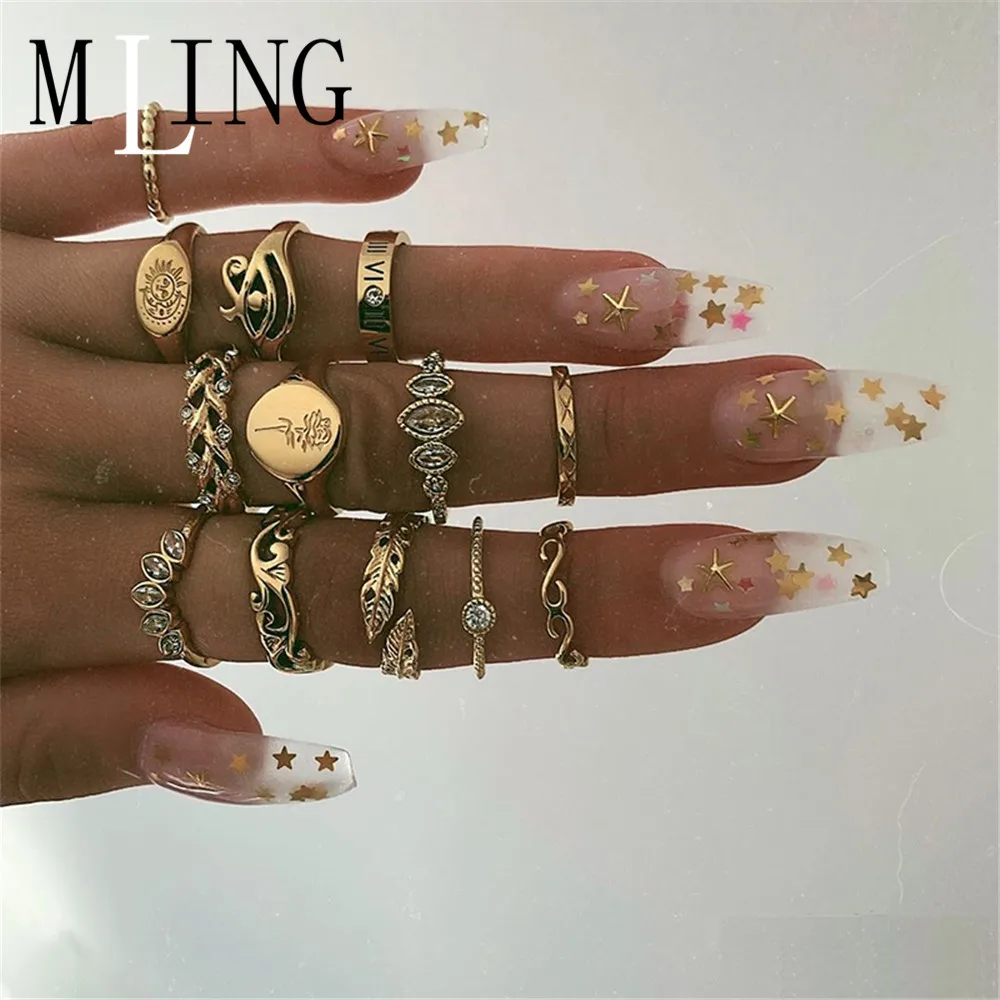 MLING 13 шт./компл. винтажный набор колец для женщин из золота и сплава | Украшения