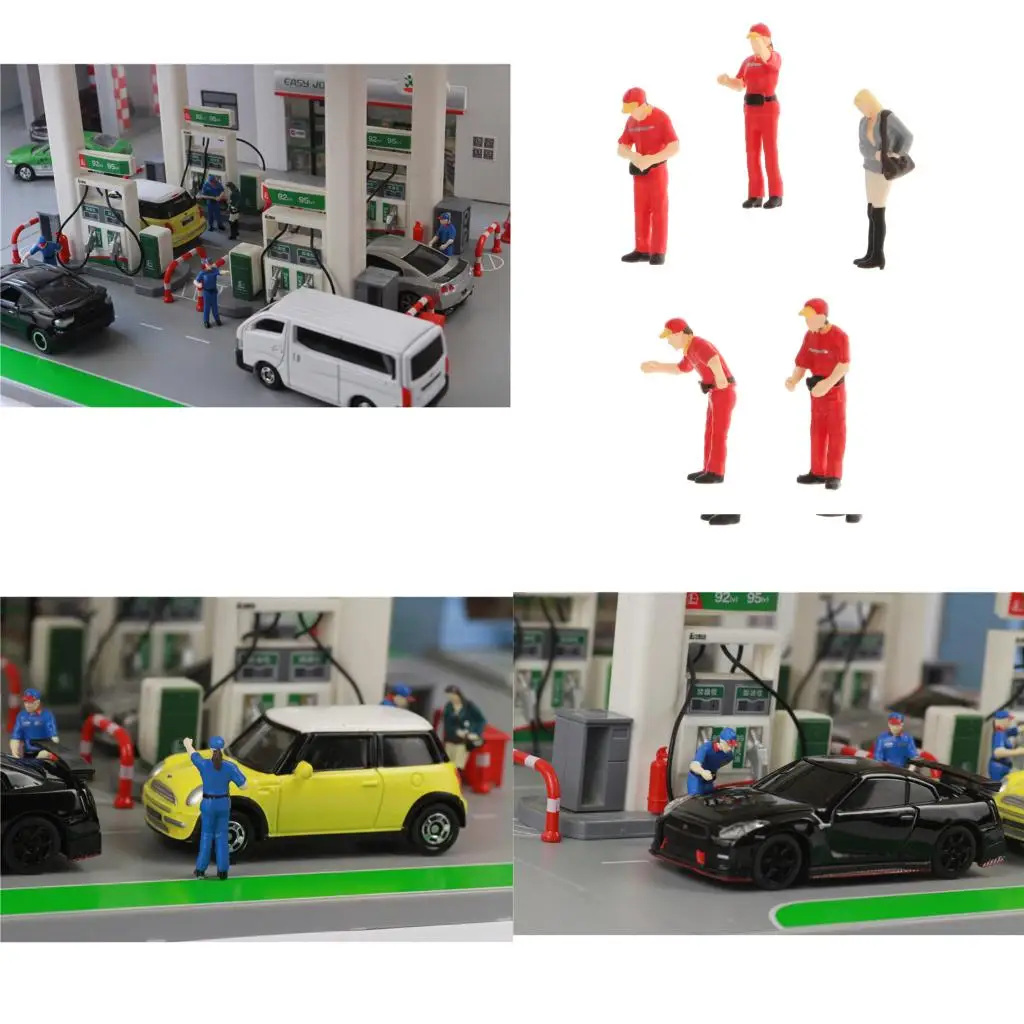 1Set 1/64 Doll Scenes People Gas Station Doll Layout Scenery Table Decor