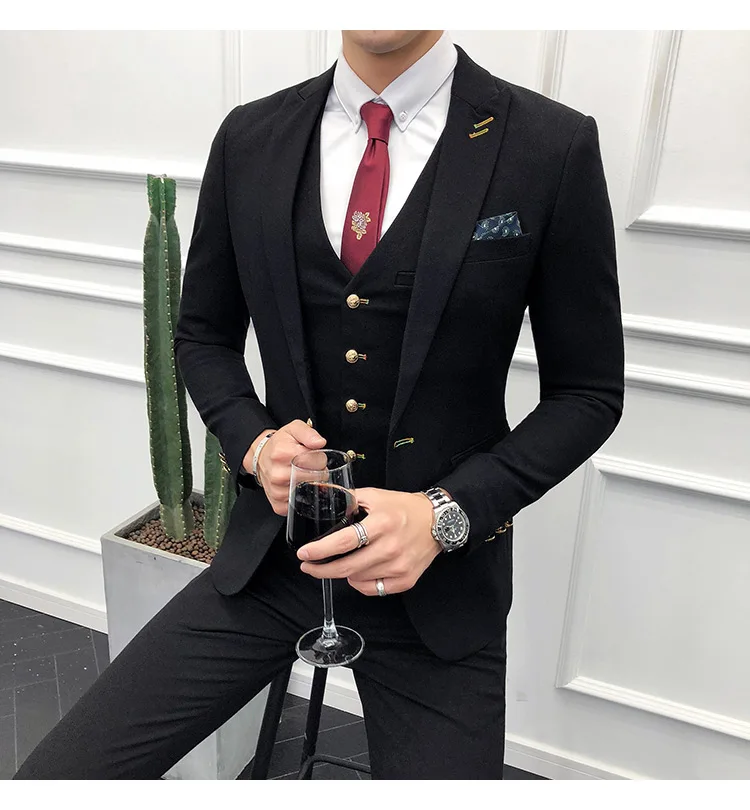 3 шт., мужской черный костюм, новинка 2019, приталенный смокинг, костюмы для мужчин, высокое качество, для свадьбы, бизнеса, формальный мужской