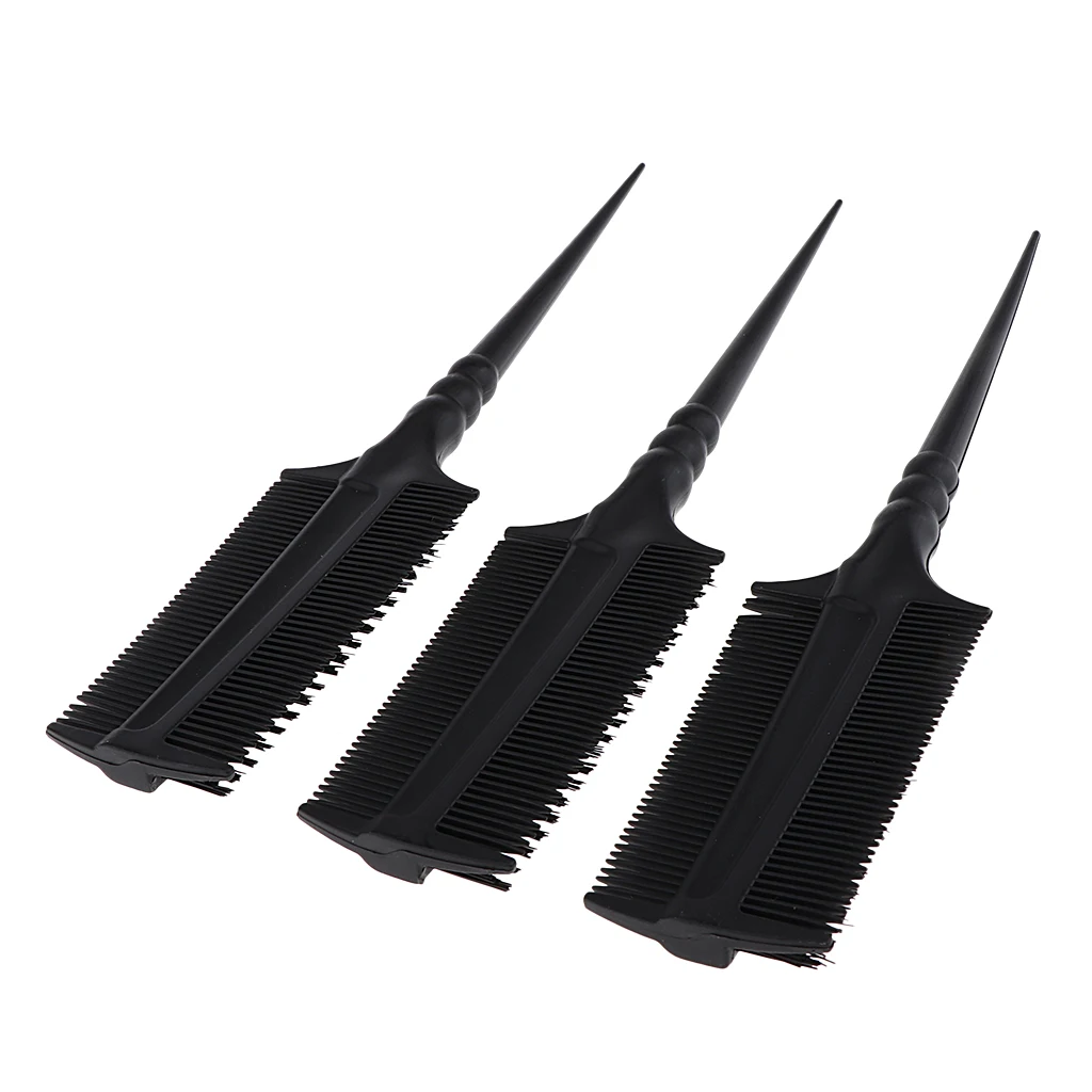 3Pcs/Set Hair Coloring Dye Brush Tint Bleach Dyeing Color 3-Tips Comb Brush Highlight Comb