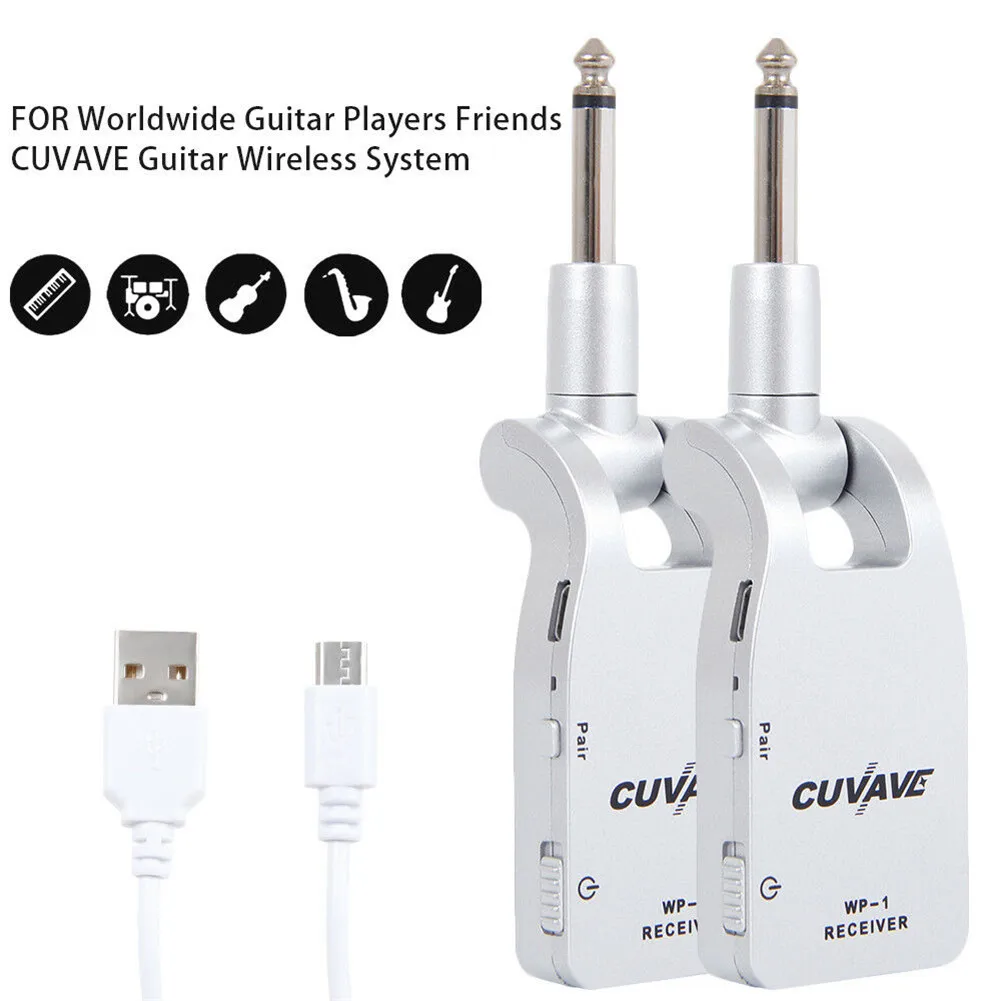 Wireless Guitar System Transmitter Receiver Built-in Rechargeable Battery 30 m Transmission Range Universal Electric Bass