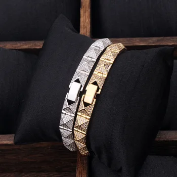 

Hip Hop AAA CZ Stone Paved Bling Iced Out Pyramid Shape Link Chain Bangle Bracelet for Men Rapper Jewelry Drop Shipping