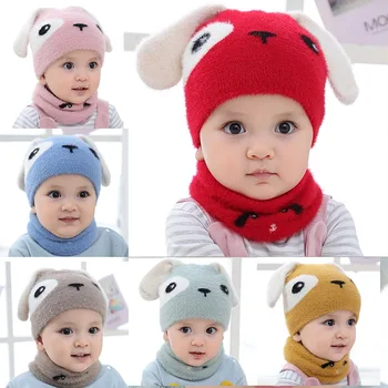

Winter Cute Warm Infant Hats Set Unisex Child Beanies Cap Set Baby Kids Ear Hat Scarf For Boys Girls Toddler Hats