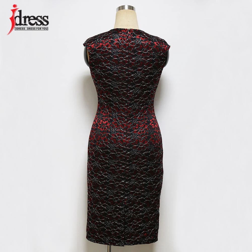 IDress Women Fashion 2020 Summer Sexy Sleeveless Bodycon Dress Ladies Lace Embroidery Knee Length Elegant Office Dress Vestidos (8)