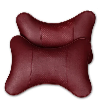 

2pcs Car Neck Pillow Double-sided PU Leather Perforating Design Hole-digging Car Headrest pillow Auto Safety Accessories