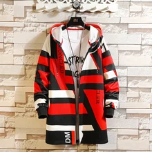 Весенне-осенний уличный Повседневный модный Тренч в стиле хип-хоп, Мужской плащ с капюшоном, с принтом, с длинным рукавом, Мужская ветровка с карманами, Тренч, куртки