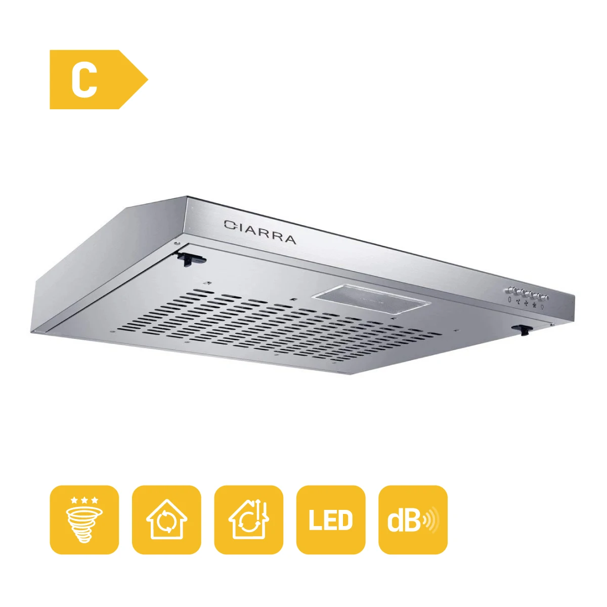 CIARRA Campana extractora con visera de 60 cm Campanas debajo del gabinete Extractor de cocina de acero inoxidable montado en la pared Modelo CBCS6903 [Clase energética C]