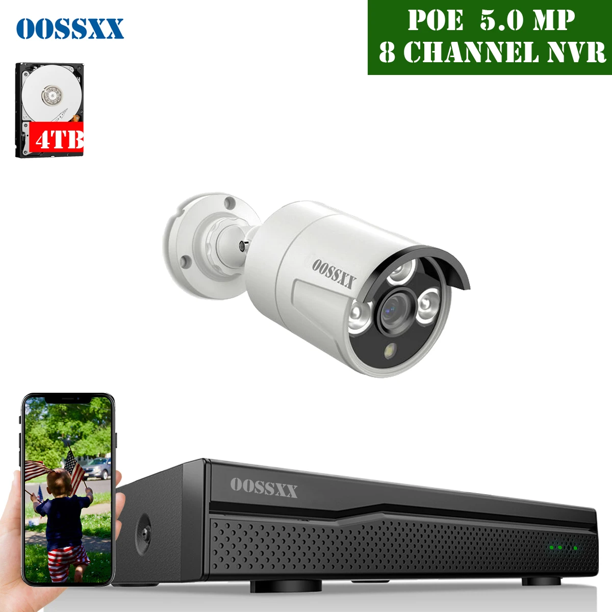 

OOSSXX 5MP POE Security Camera System Kit 1pcs 5.0MP Audio Camera IR Cut Outdoor Indoor IP67 Waterproof CCTV Video Surveillance