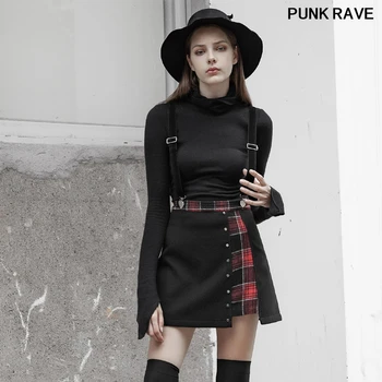 

Gothic Metal Rivet Double-Sided Peach Heart Shoulder Straps Skirt fashion Women Plaid Joint Over Skirt PUNK RAVE OPQ-476BQF