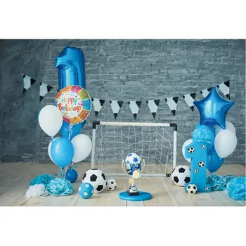 

Blue Balloon Football Backdrop Baby Shower Child Birthday Party Decoration Photography Background Photo Booth Studio Props