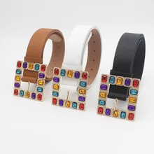 

Color Rhinestone Buckle Belt For Women Luxury Brand Waist Strap Designer Female Ladies Waistband Fashion Belt Waist Accessories