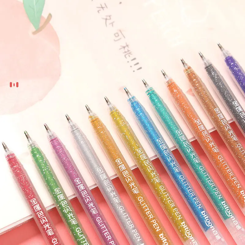 12 Colors Highlighter Pen Set Cute Glitter Color Gel Pen Painting